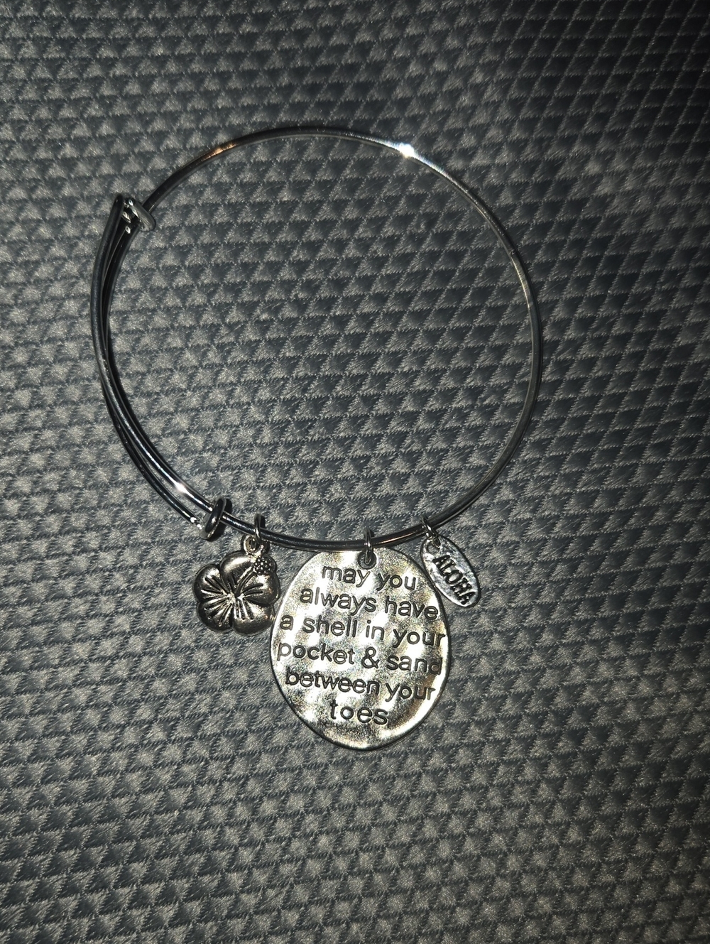 Source Unknown Silver Beach Charm Bangle with Inspirational Engraved Shell